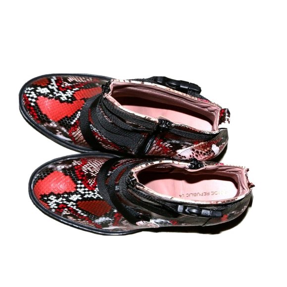 SHOE REPUBLIC LA SNAKE SKIN LOOK BOOTS CHUNKY SOLE w/ CLIP STRAP _ SIZE 10 - Picture 3 of 9